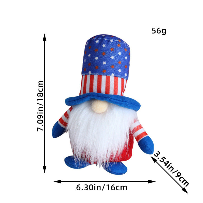 Ornamento de muñeca de tela sin rostro de cinco estrellas rayas de rayas de rayas por el día de la independencia